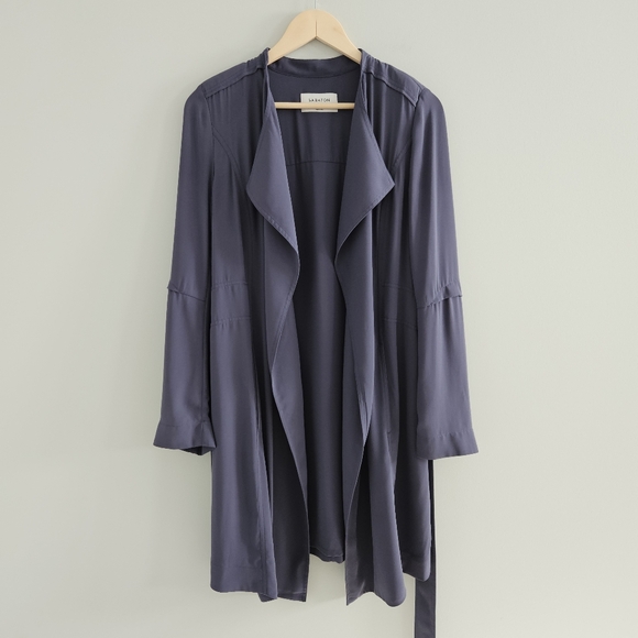 Aritzia Babaton Quincey Draped Trench Jacket Blue Small Classic Quiet Luxury - Picture 2 of 12